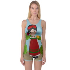 Frida Kahlo Doll One Piece Boyleg Swimsuit by Valentinaart