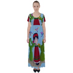 Frida Kahlo Doll High Waist Short Sleeve Maxi Dress by Valentinaart