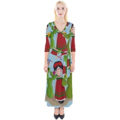 Frida Kahlo Doll Quarter Sleeve Wrap Maxi Dress