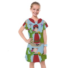 Frida Kahlo Doll Kids  Drop Waist Dress by Valentinaart