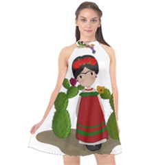 Frida Kahlo Doll Halter Neckline Chiffon Dress  by Valentinaart