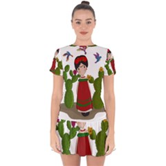 Frida Kahlo Doll Drop Hem Mini Chiffon Dress by Valentinaart