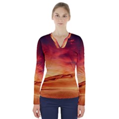 Desert Sand Dune Landscape Nature V-neck Long Sleeve Top