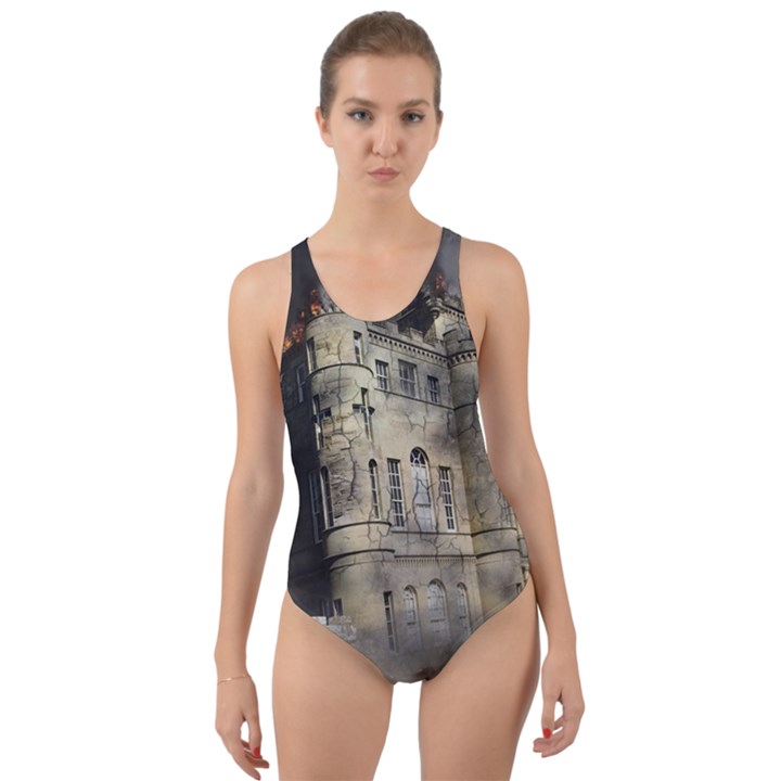 Castle Ruin Attack Destruction Cut-Out Back One Piece Swimsuit