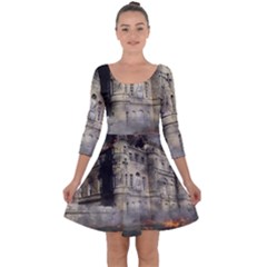 Castle Ruin Attack Destruction Quarter Sleeve Skater Dress by Celenk