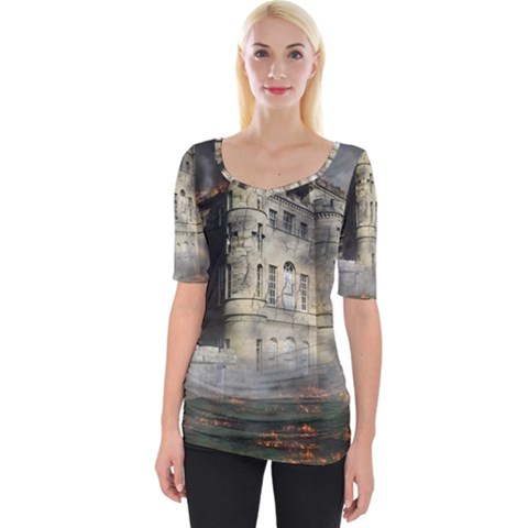 Castle Ruin Attack Destruction Wide Neckline Tee by Celenk