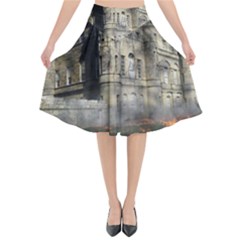 Castle Ruin Attack Destruction Flared Midi Skirt by Celenk