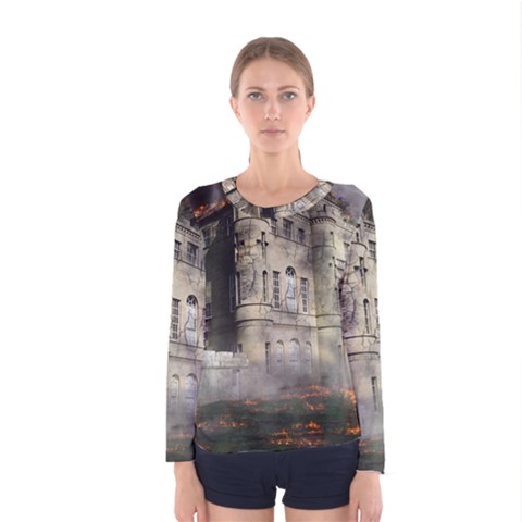 Castle Ruin Attack Destruction Women s Long Sleeve Tee by Celenk