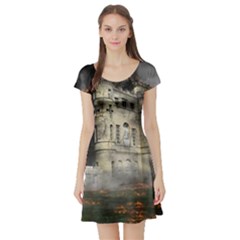 Castle Ruin Attack Destruction Short Sleeve Skater Dress by Celenk