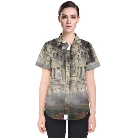 Castle Ruin Attack Destruction Women s Short Sleeve Shirt by Celenk