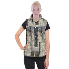 Castle Ruin Attack Destruction Women s Button Up Puffer Vest by Celenk