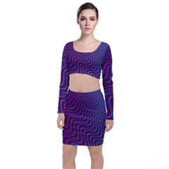 Wave Pattern Background Curves Long Sleeve Crop Top & Bodycon Skirt Set