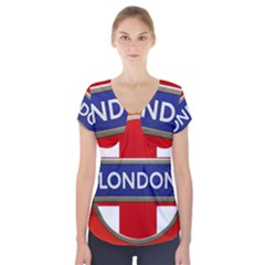 London England Short Sleeve Front Detail Top by Celenk