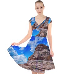 Mountain Canyon Landscape Nature Cap Sleeve Front Wrap Midi Dress by Celenk