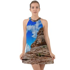 Mountain Canyon Landscape Nature Halter Tie Back Chiffon Dress by Celenk