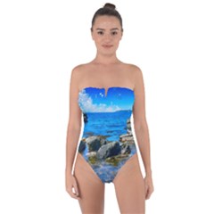 Shoreline Sea Coast Beach Ocean Tie Back One Piece Swimsuit by Celenk