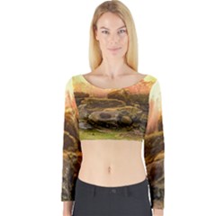 Rocks Outcrop Landscape Formation Long Sleeve Crop Top by Celenk