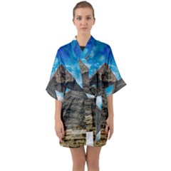 Pyramid Egypt Ancient Giza Quarter Sleeve Kimono Robe by Celenk