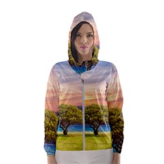 Tree Sea Grass Nature Ocean Hooded Wind Breaker (women)