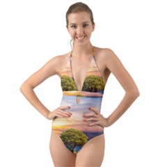 Tree Sea Grass Nature Ocean Halter Cut-out One Piece Swimsuit by Celenk