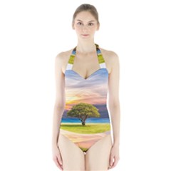 Tree Sea Grass Nature Ocean Halter Swimsuit by Celenk