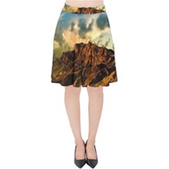 Mountain Sky Landscape Nature Velvet High Waist Skirt by Celenk