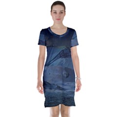 Landscape Night Lunar Sky Scene Short Sleeve Nightdress by Celenk