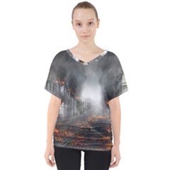 Armageddon Destruction Apocalypse V-neck Dolman Drape Top by Celenk