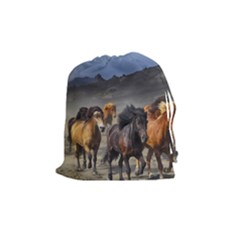 Horses Stampede Nature Running Drawstring Pouches (medium)  by Celenk