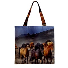 Horses Stampede Nature Running Zipper Grocery Tote Bag by Celenk