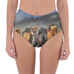 Horses Stampede Nature Running Reversible High-waist Bikini Bottoms by Celenk