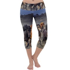 Horses Stampede Nature Running Capri Yoga Leggings by Celenk