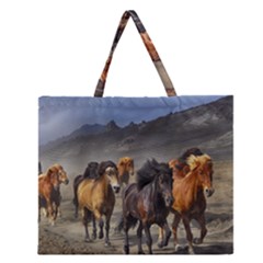 Horses Stampede Nature Running Zipper Large Tote Bag by Celenk