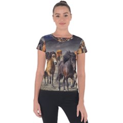 Horses Stampede Nature Running Short Sleeve Sports Top  by Celenk