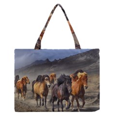 Horses Stampede Nature Running Zipper Medium Tote Bag by Celenk