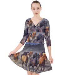 Horses Stampede Nature Running Quarter Sleeve Front Wrap Dress	 by Celenk