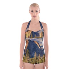 Mountains Landscape Rock Forest Boyleg Halter Swimsuit  by Celenk