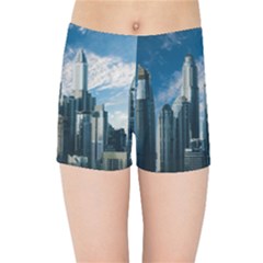 Skyscraper Cityline Urban Skyline Kids Sports Shorts by Celenk