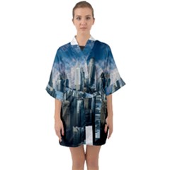 Skyscraper Cityline Urban Skyline Quarter Sleeve Kimono Robe by Celenk