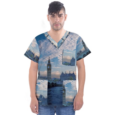 London Westminster Landmark England Men s V-neck Scrub Top by Celenk