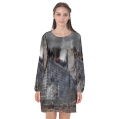 Apocalypse War Armageddon Long Sleeve Chiffon Shift Dress  by Celenk