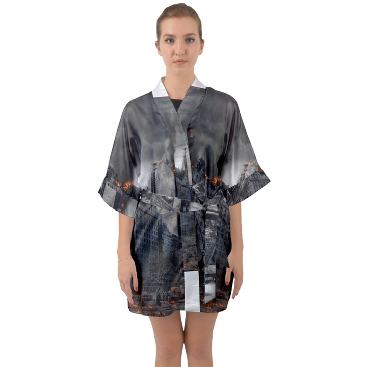 Apocalypse War Armageddon Quarter Sleeve Kimono Robe