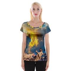 Mountains Clouds Landscape Scenic Cap Sleeve Tops by Celenk