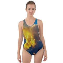 Mountains Clouds Landscape Scenic Cut-out Back One Piece Swimsuit by Celenk