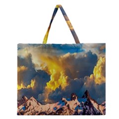 Mountains Clouds Landscape Scenic Zipper Large Tote Bag by Celenk