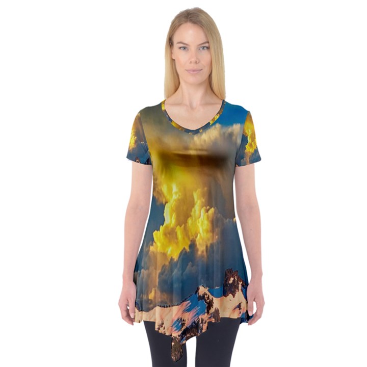 Mountains Clouds Landscape Scenic Short Sleeve Tunic 