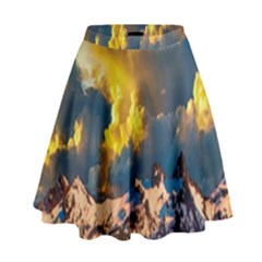 Mountains Clouds Landscape Scenic High Waist Skirt by Celenk