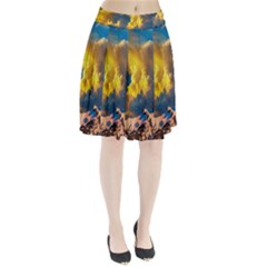 Mountains Clouds Landscape Scenic Pleated Skirt by Celenk