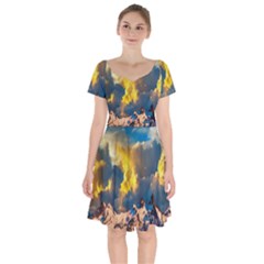 Mountains Clouds Landscape Scenic Short Sleeve Bardot Dress by Celenk