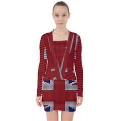 Union Jack Flag British Flag V-neck Bodycon Long Sleeve Dress by Celenk